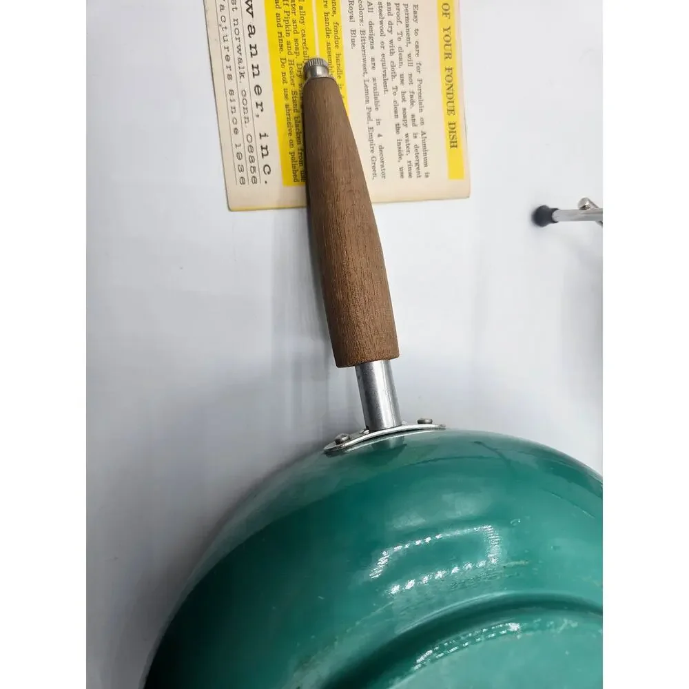 Vintage Mid Centry Modern Fondue‎ Pot Buehner Wanner Blue Wood Handle